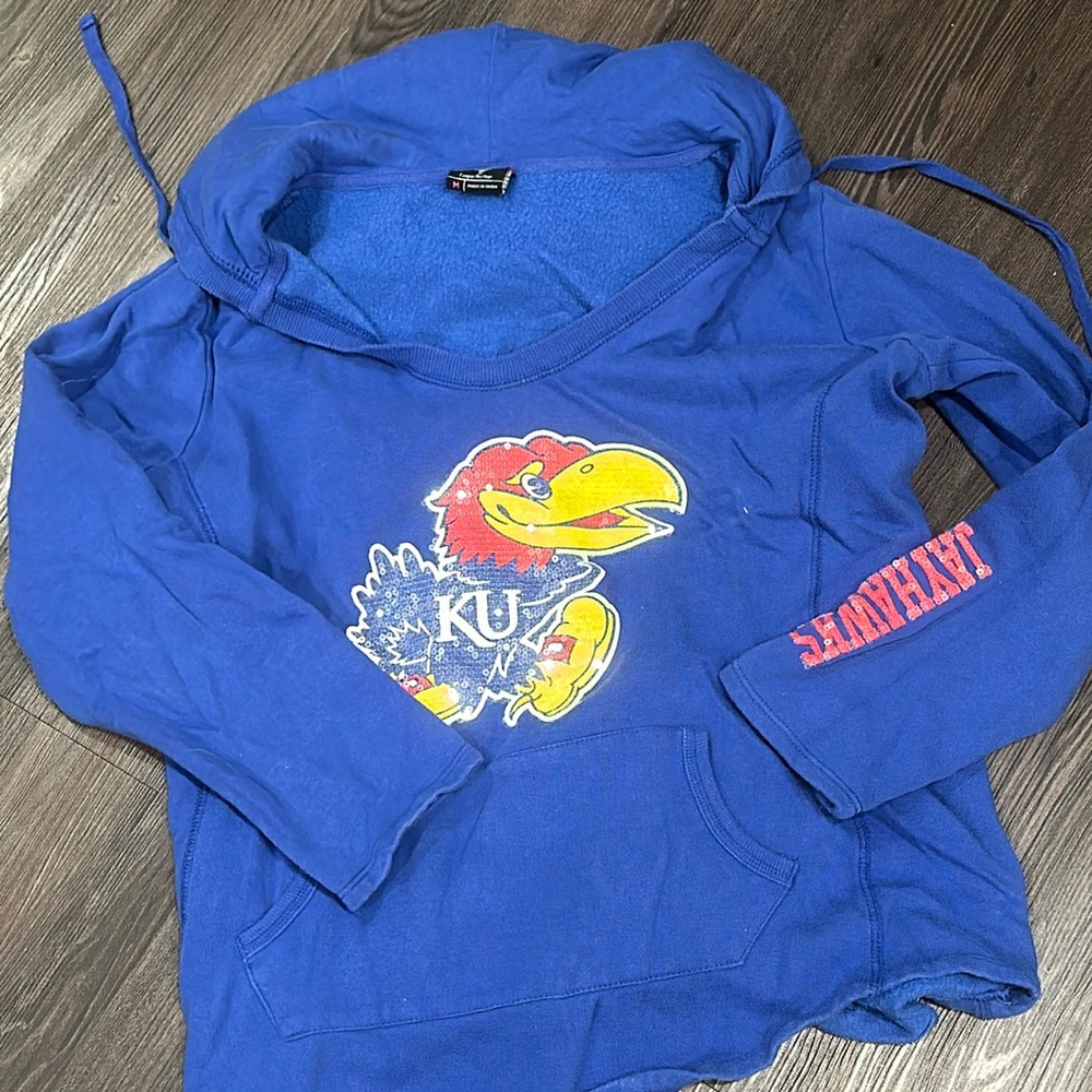 Kansas Jayhawks KU Lightweight Long Sleeve Pullover Sweatshirt Hoodie M